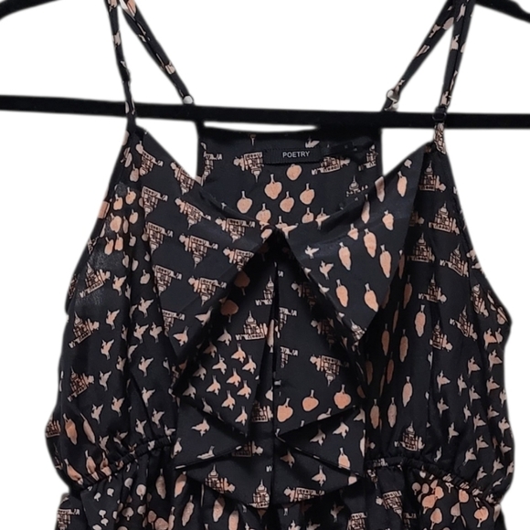 Poetry Dresses & Skirts - POETRY Lightweight Black Beige Allover Print Midi Dress - M